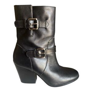 Michael Kors Black Leather Double buckle Side Zip  Ankle boots Size 7 Cute! EUC